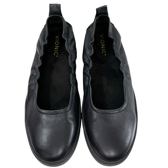 Vionic Uptown Ballet Flat Women Size 9 Black Leather Comfort Slip On Shoe - Picture 2 of 11